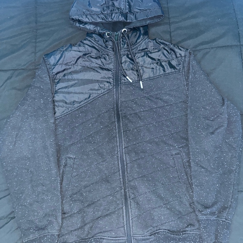 Black Hooded Jacket with Quilted Panels